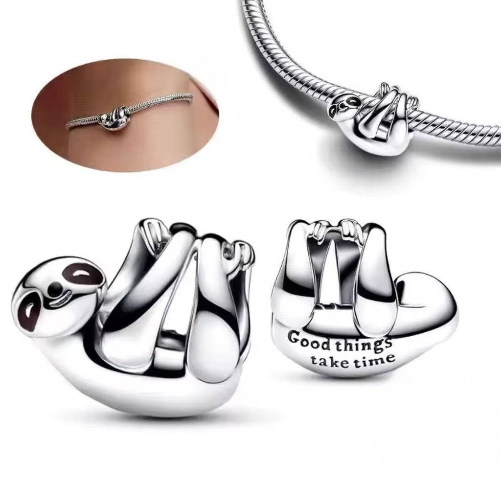 Cute Sleeping Sloth Bead Charm – 925 Silver Plated