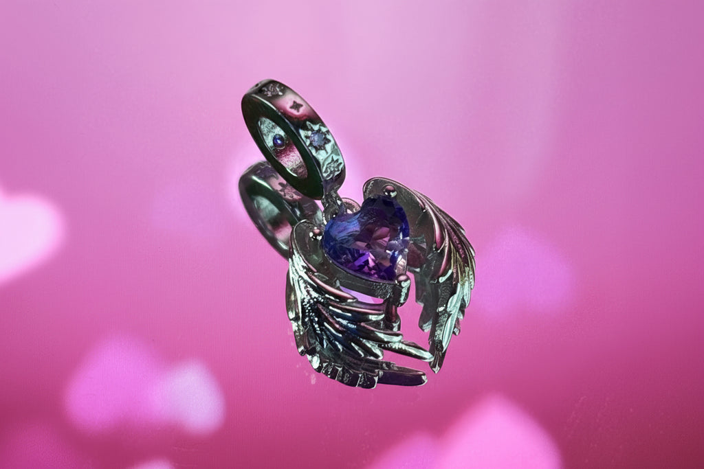 Angel Wing Heart Dangle Charm – 925 Silver Plated Bead