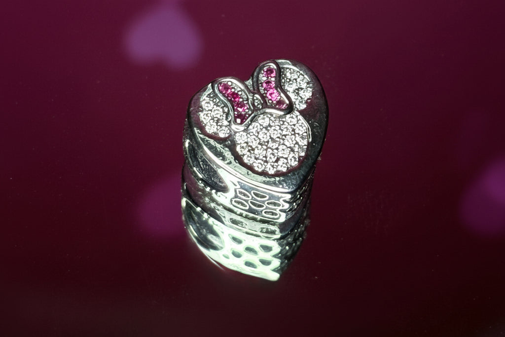 Disney Inspired Minnie Heart Sparkle Charm – 925 Silver Plated Bead