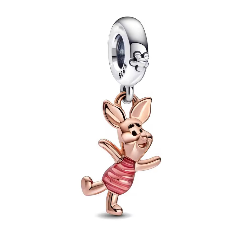Disney Inspired Playful Piglet Dangle Charm – 925 Silver Plated Bead