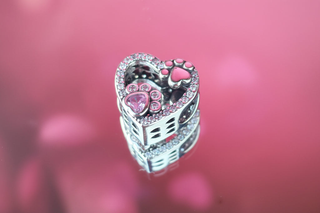 Paw Print Heart Charm – 925 Silver Plated