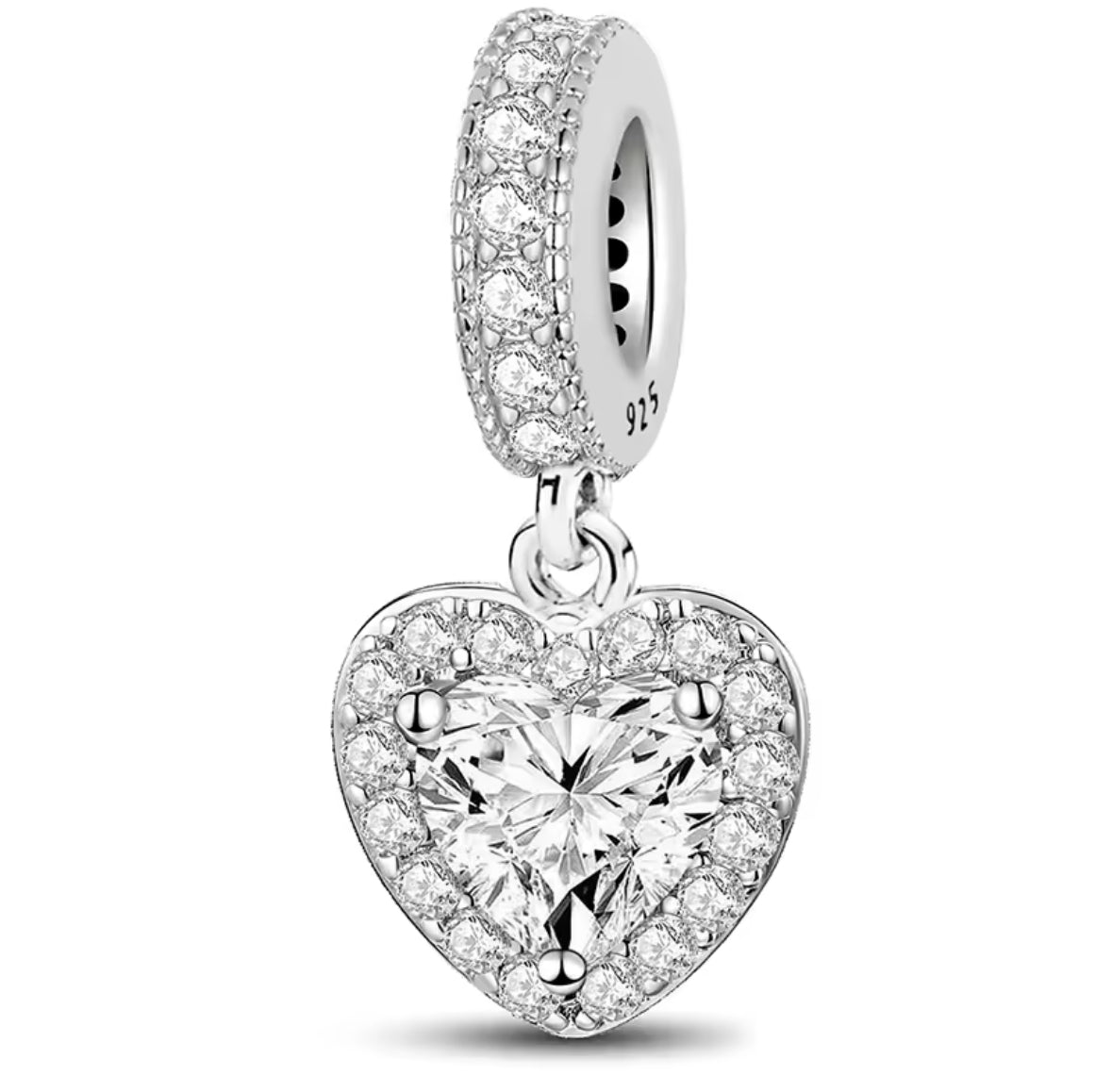 Sparkling Heart Dangle Charm – 925 Silver Plated Bead