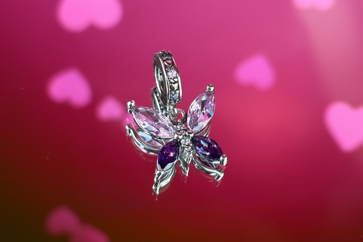 Elegant Butterfly Crystal Dangle Charm – 925 Silver Plated Bead
