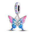 Pink & Blue Butterfly Dangle Charm – 925 Silver Plated Bead