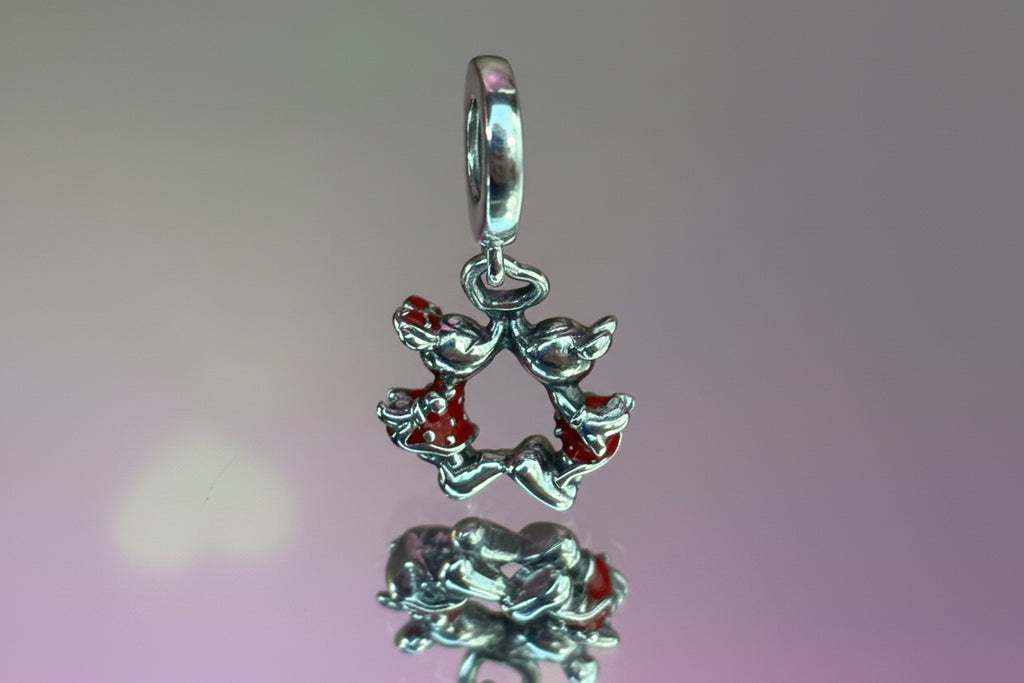 Disney Inspired Mickey & Minnie Circle of Love Dangle Charm – 925 Silver Plated Bead