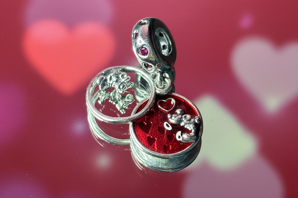 Disney Inspired Couple Heart Dangle Charm – 925 Silver Plated Bead