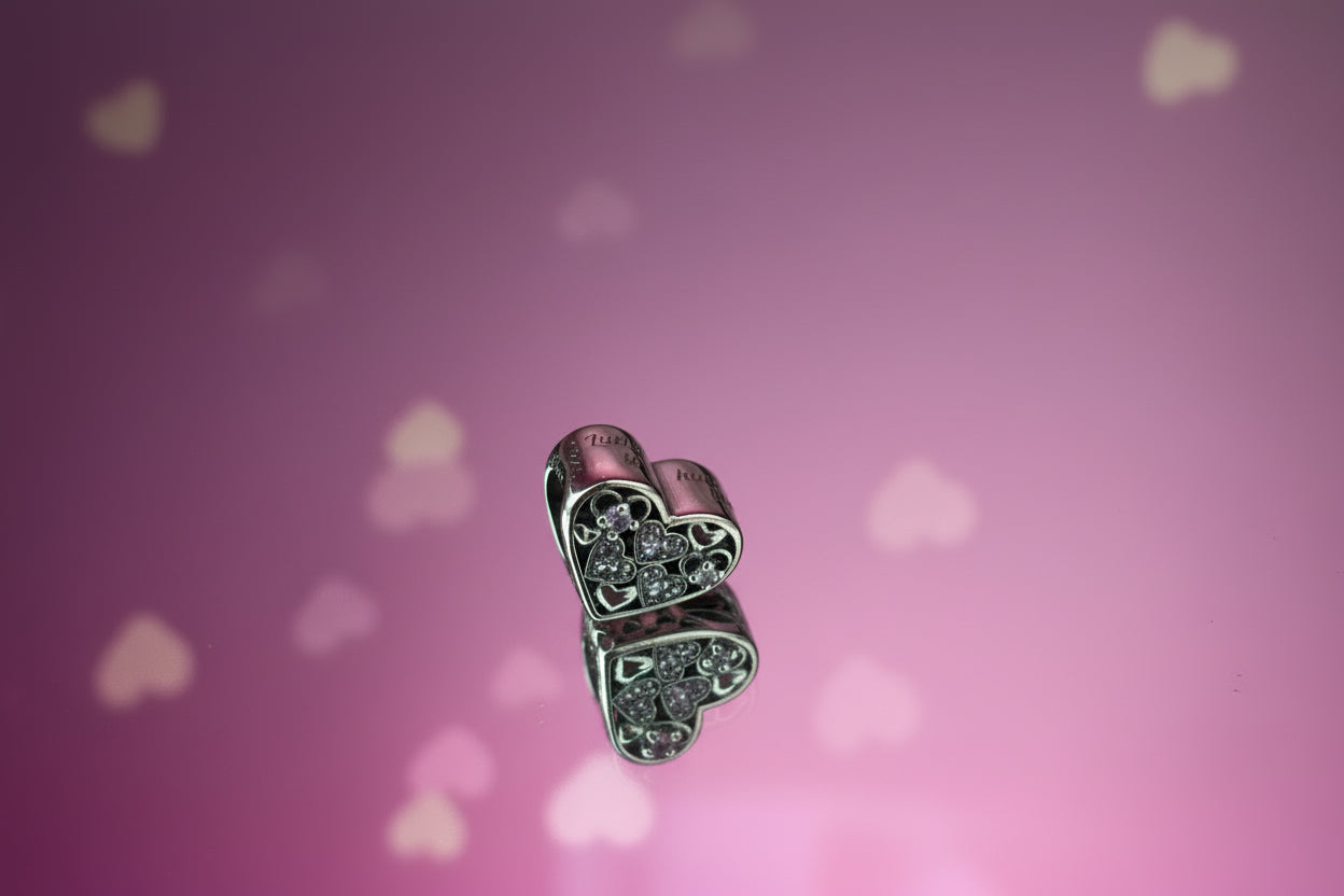 Pink Crystal Heart Cluster Charm – 925 Silver Plated Bead