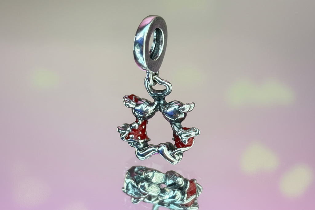 Disney Inspired Mickey & Minnie Circle of Love Dangle Charm – 925 Silver Plated Bead