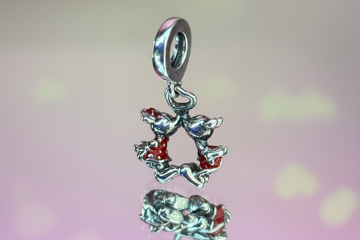 Disney Inspired Mickey & Minnie Circle of Love Dangle Charm – 925 Silver Plated Bead
