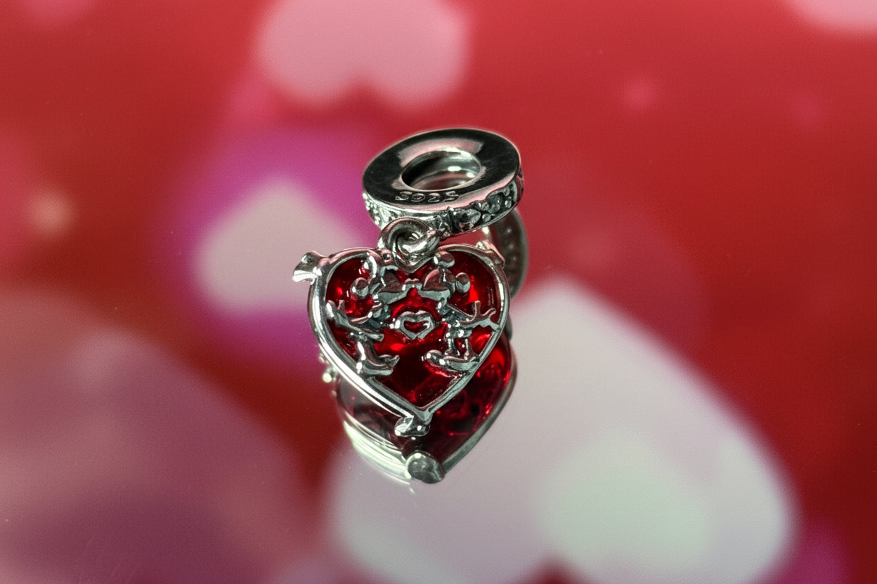 Disney Inspired Red Heart Love Dangle Charm – 925 Silver Plated Bead