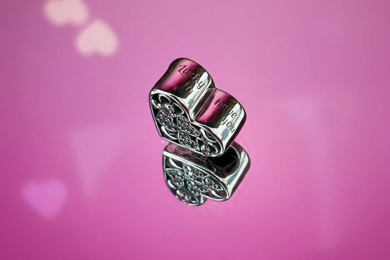 Pink Crystal Heart Cluster Charm – 925 Silver Plated Bead