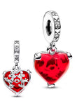 Disney Inspired Red Heart Love Dangle Charm – 925 Silver Plated Bead