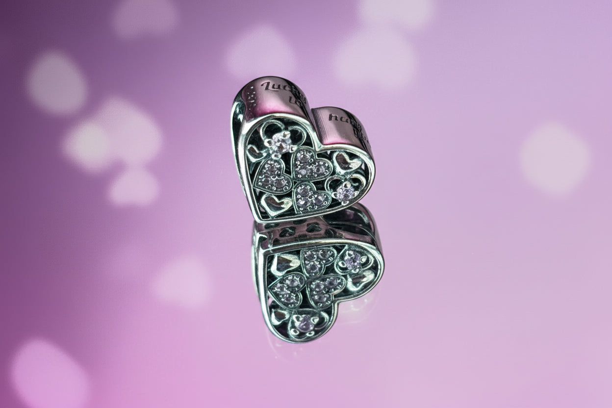 Pink Crystal Heart Cluster Charm – 925 Silver Plated Bead