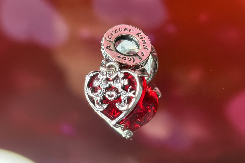 Disney Inspired Red Heart Love Dangle Charm – 925 Silver Plated Bead