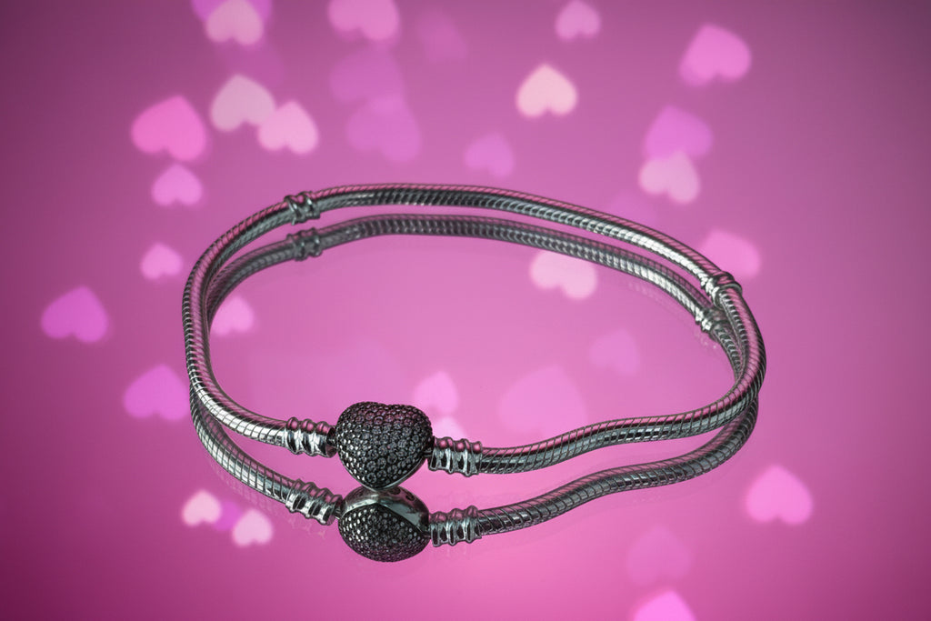 Crystal Heart Clasp Snake chain Bracelet - 925 Silver plated