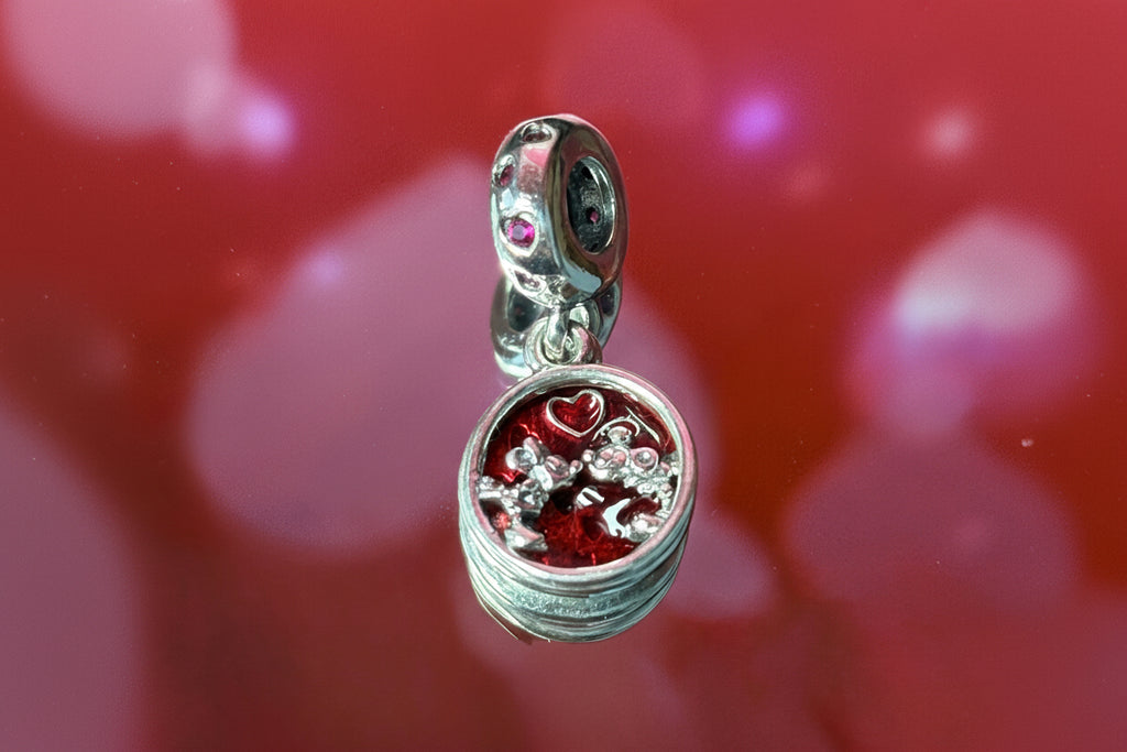 Disney Inspired Couple Heart Dangle Charm – 925 Silver Plated Bead