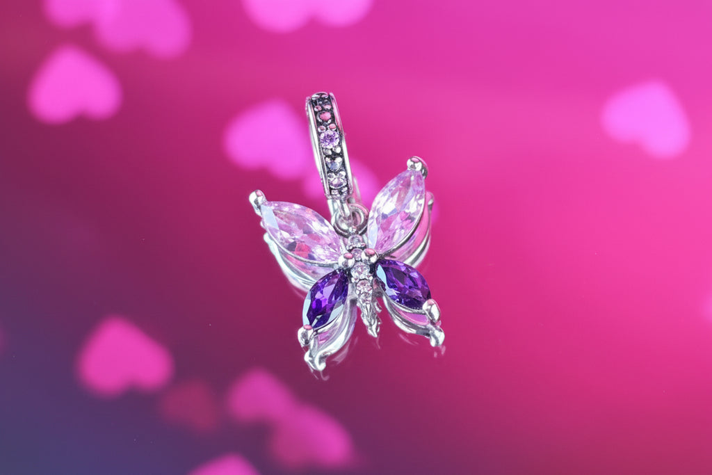 Elegant Butterfly Crystal Dangle Charm – 925 Silver Plated Bead