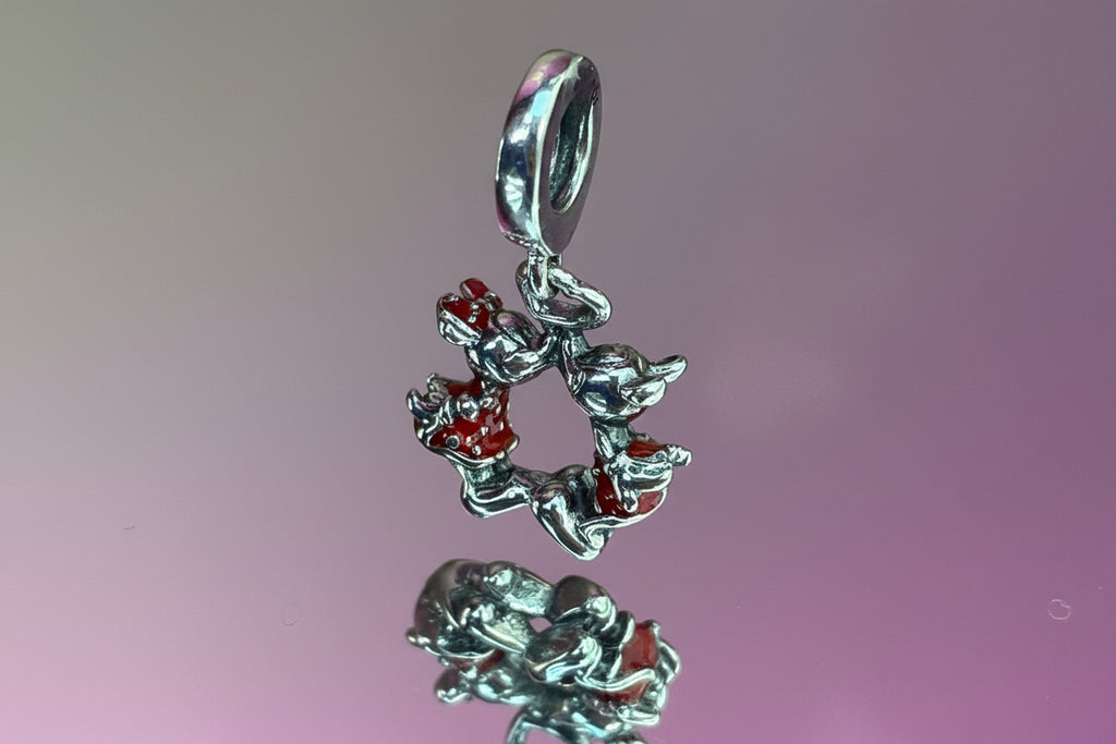 Disney Inspired Mickey & Minnie Circle of Love Dangle Charm – 925 Silver Plated Bead