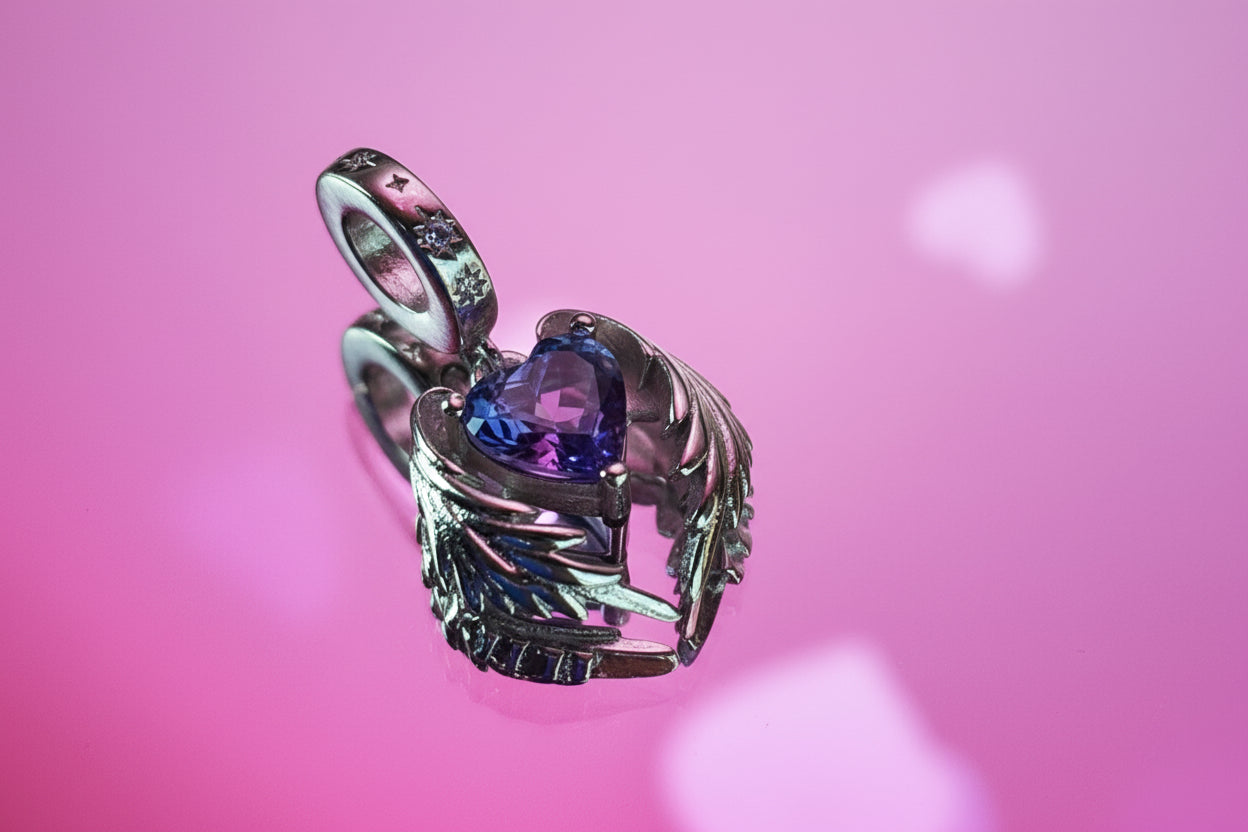 Angel Wing Heart Dangle Charm – 925 Silver Plated Bead