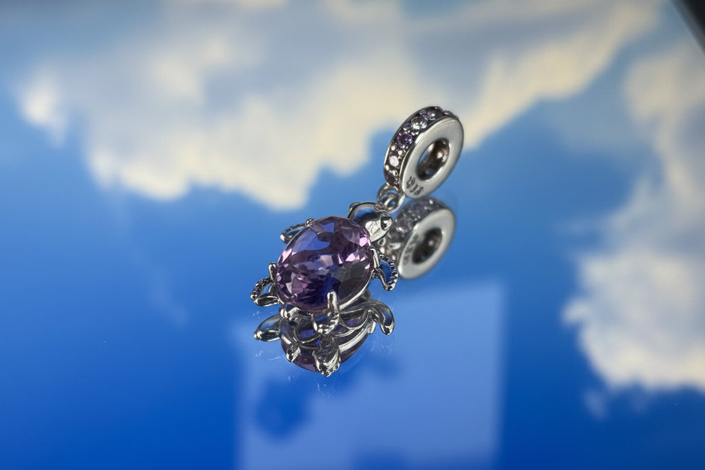 Blush Pink Turtle Charm – Pink Glass & Sterling Silver Charm