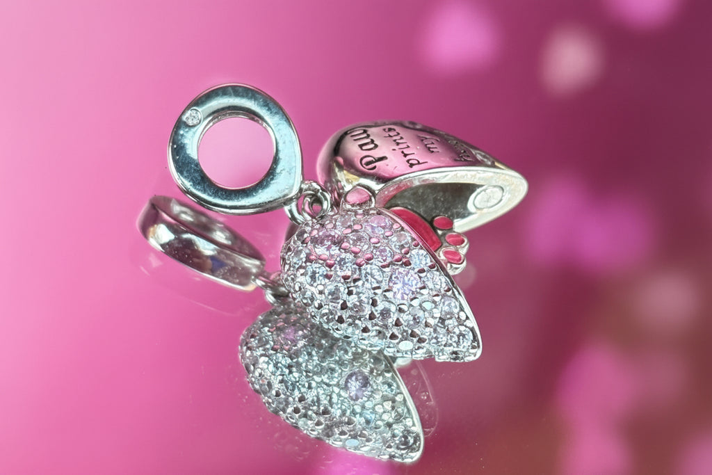 Paw Prints on My Heart Dangle Charm – 925 Silver Plated Bead