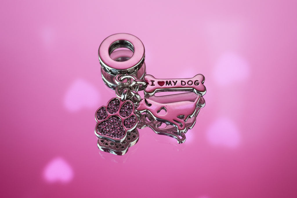 Dog Lover Paw & Bone Dangle Charm – 925 Silver Plated Bead