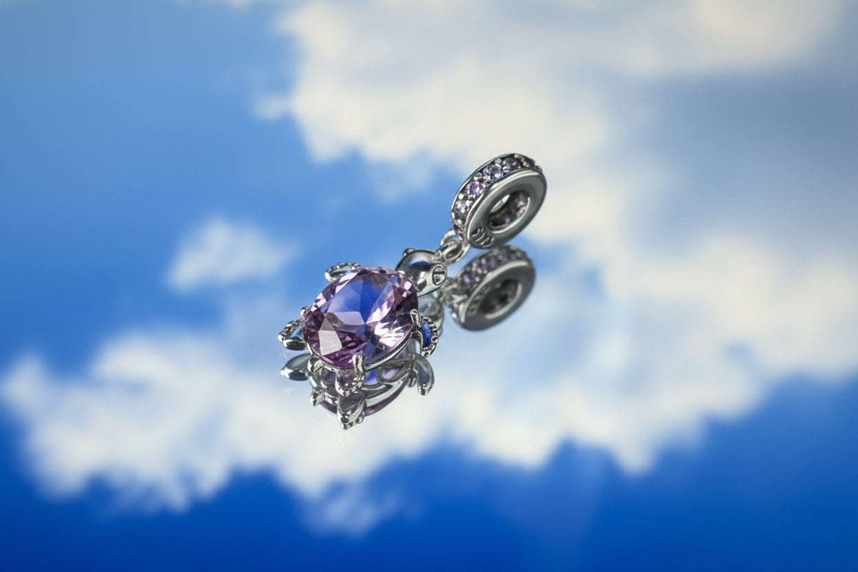 Blush Pink Turtle Charm – Pink Glass & Sterling Silver Charm