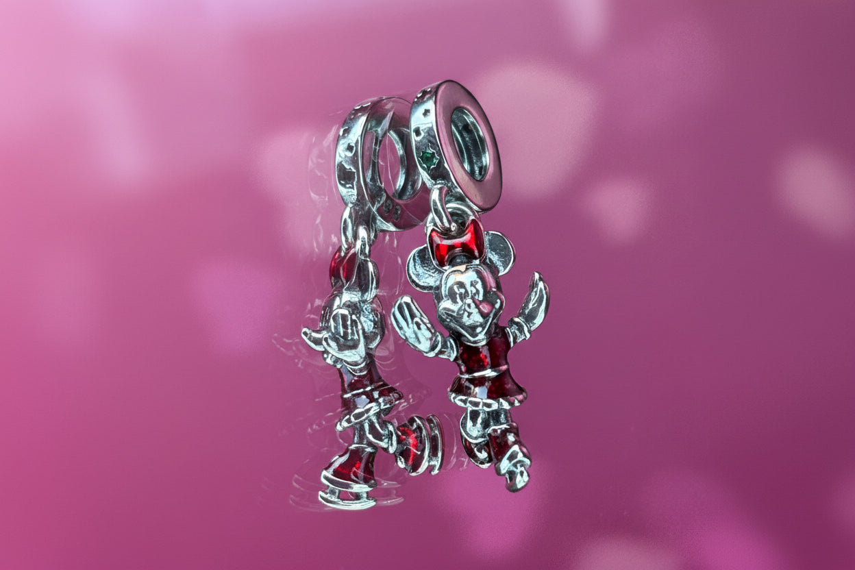 Disney Inspired Minnie Mouse Ice Skating Dangle Charm – 925 Silver Plated Bead