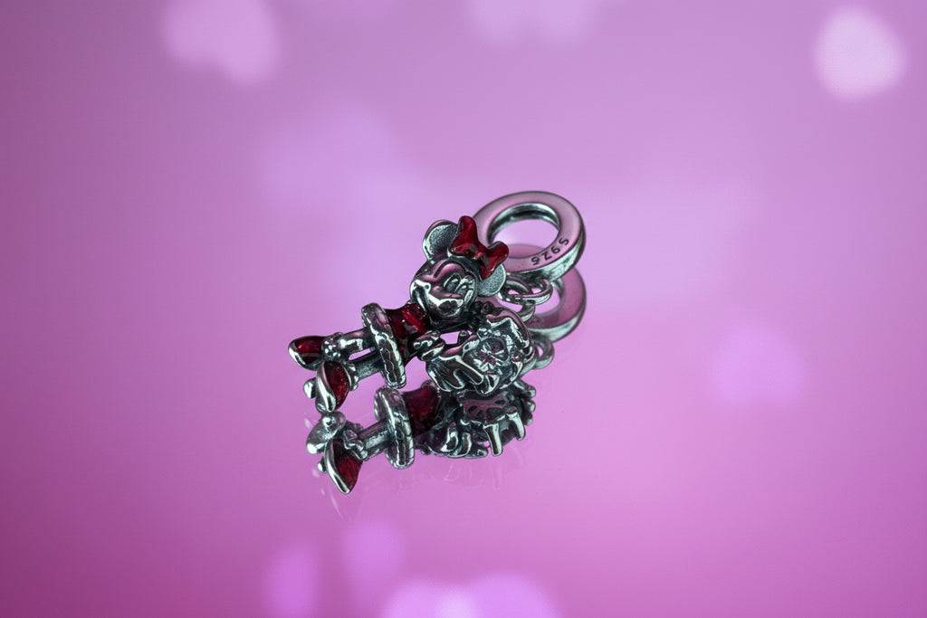 Disney Inspired Red Bow Minnie Dangle Charm – 925 Silver Plated Bead