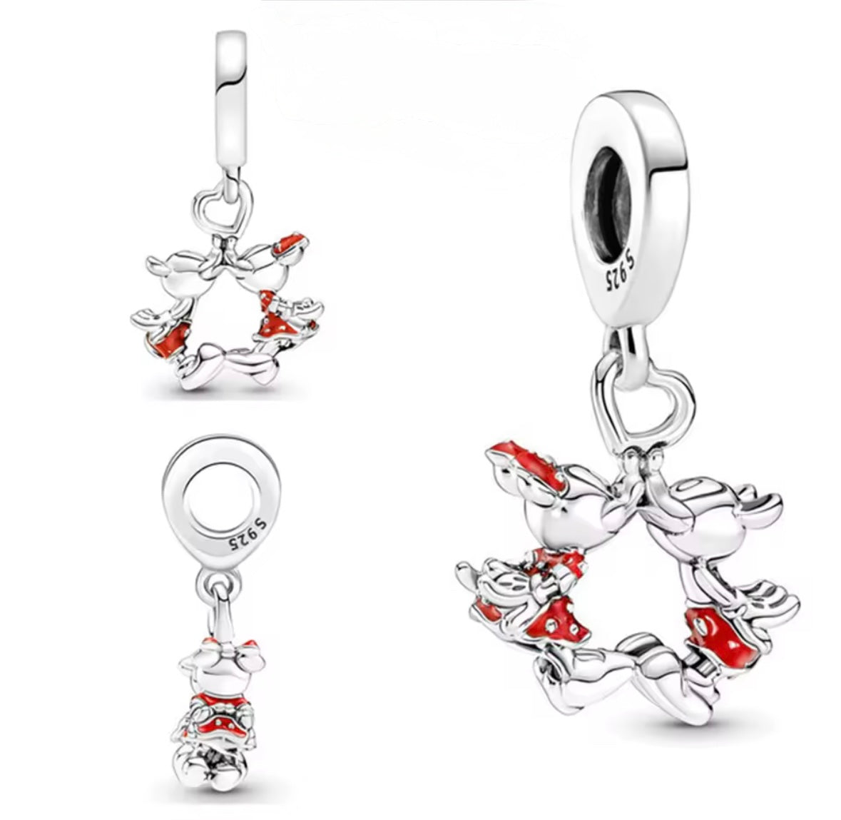 Disney Inspired Mickey & Minnie Circle of Love Dangle Charm – 925 Silver Plated Bead