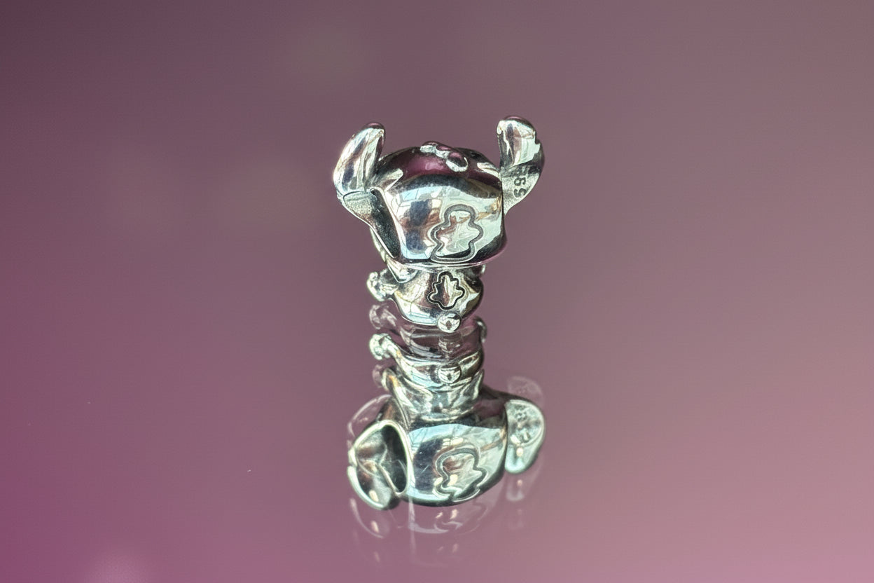 Disney Inspired Stitch Heart Bead Charm – 925 Silver Plated