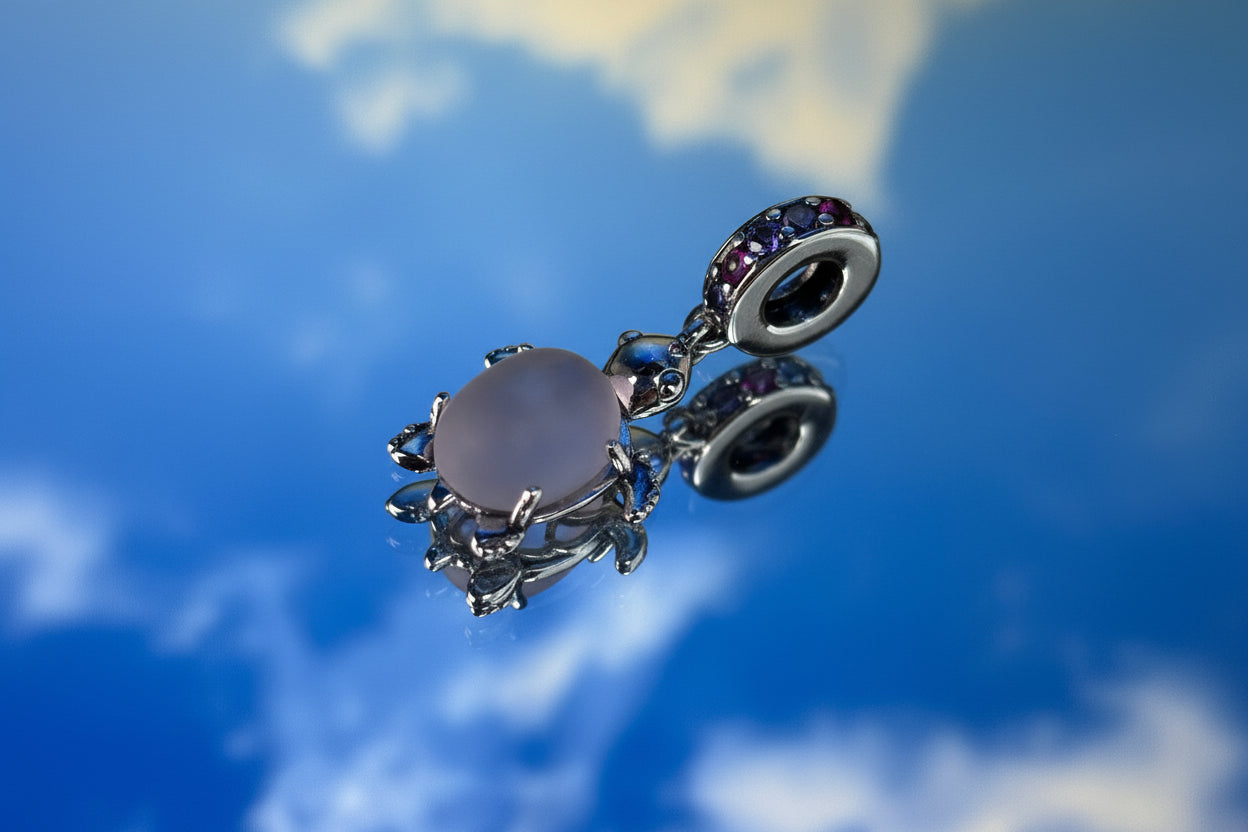 Soft Blush Turtle Charm – Milky Pink Glass & Sterling Silver Charm