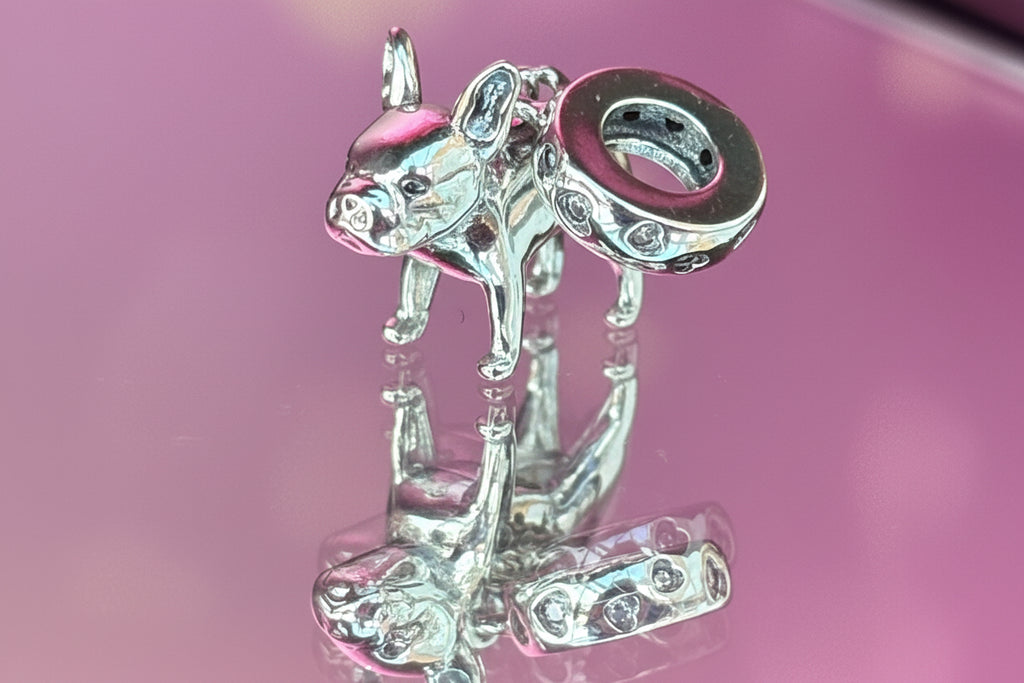 French Bulldog Dangle Charm – 925 Silver Plated Bead