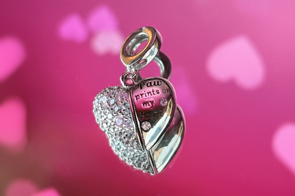 Paw Prints on My Heart Dangle Charm – 925 Silver Plated Bead
