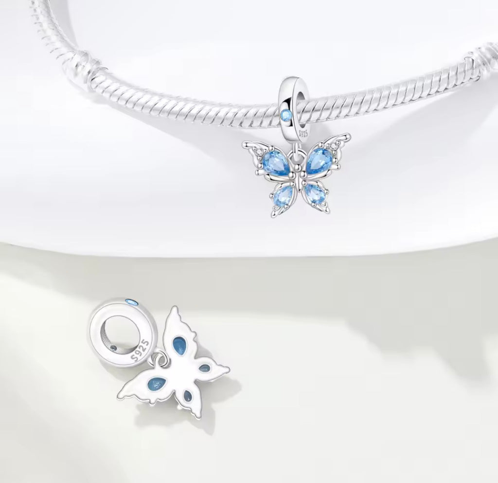 Skylight Butterfly Charm – Blue Crystal & 925 Silver Plated