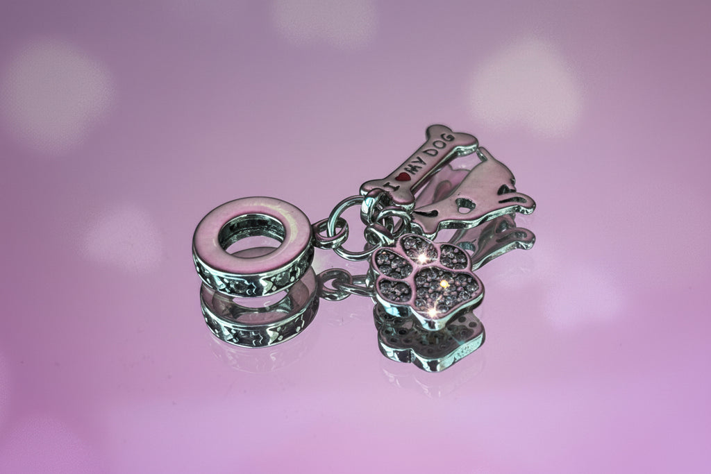 Dog Lover Paw & Bone Dangle Charm – 925 Silver Plated Bead
