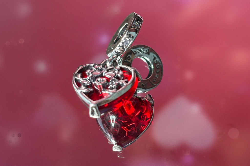 Disney Inspired Red Heart Love Dangle Charm – 925 Silver Plated Bead