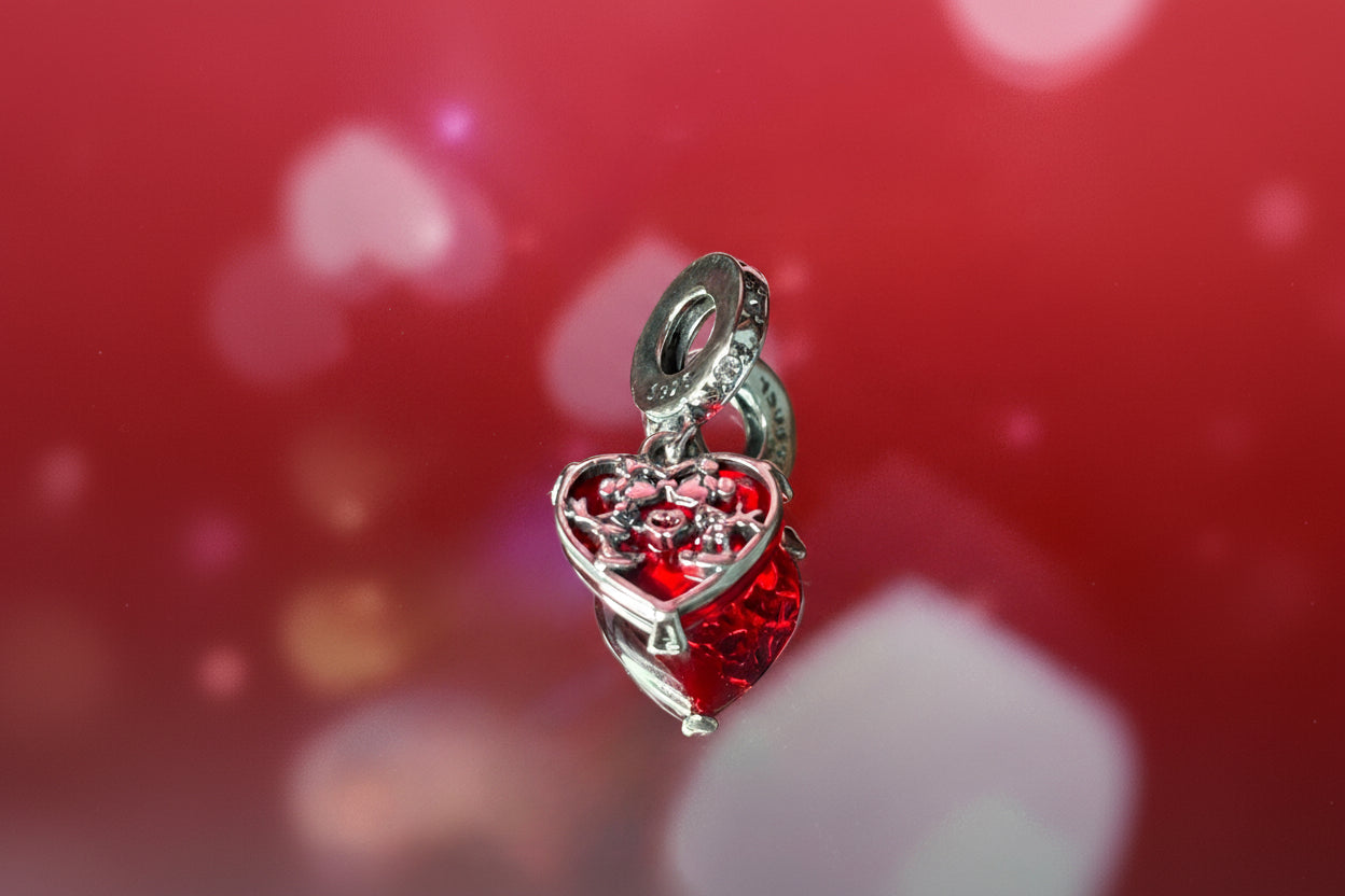 Disney Inspired Red Heart Love Dangle Charm – 925 Silver Plated Bead