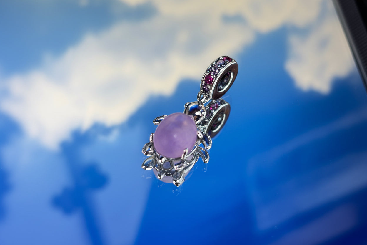 Soft Blush Turtle Charm – Milky Pink Glass & Sterling Silver Charm