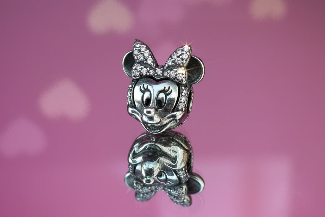 Disney Inspired Minnie Smiling Face Clip Charm – Sparkling Pavé Pink