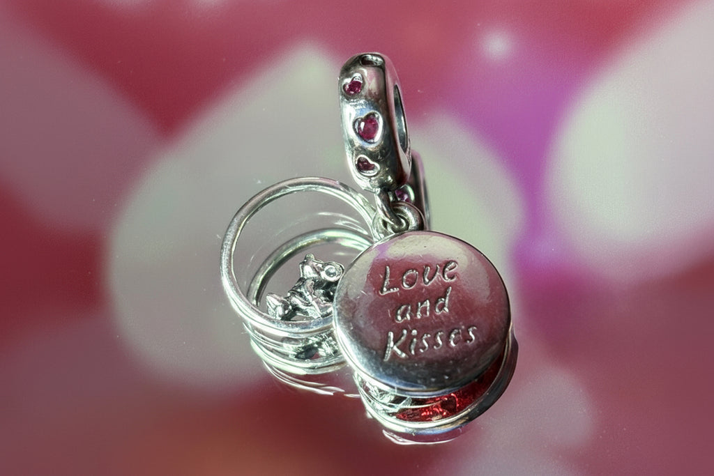 Disney Inspired Couple Heart Dangle Charm – 925 Silver Plated Bead