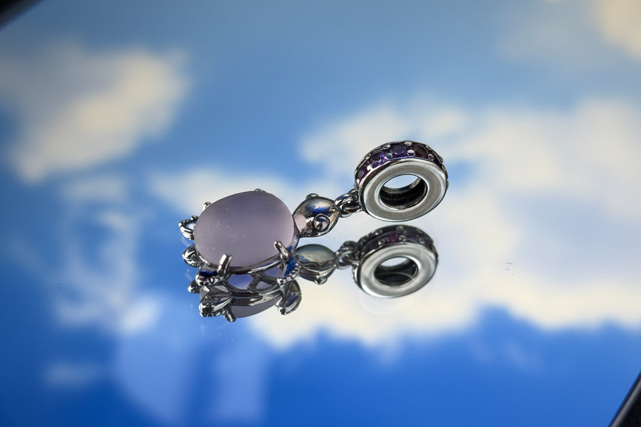Soft Blush Turtle Charm – Milky Pink Glass & Sterling Silver Charm