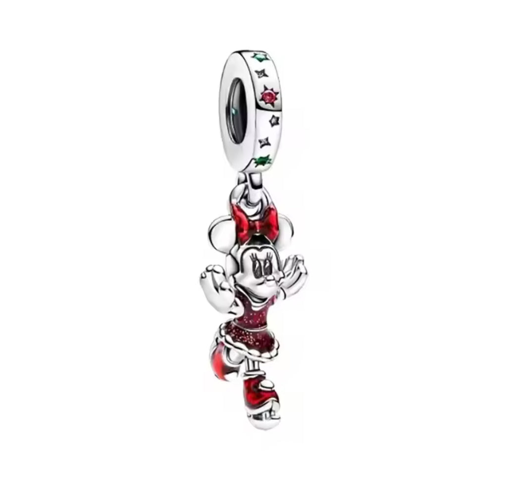 Disney Inspired Minnie Mouse Ice Skating Dangle Charm – 925 Silver Plated Bead