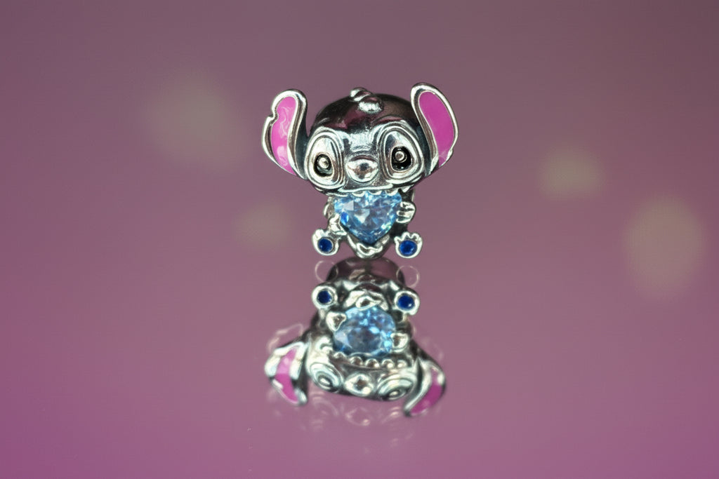Disney Inspired Stitch Heart Bead Charm – 925 Silver Plated
