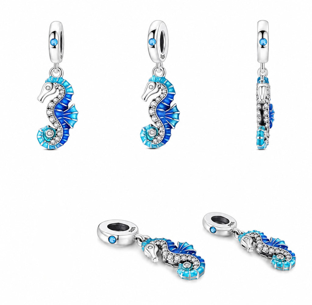 Ocean Tide Seahorse Charm – Blue Enamel & 925 Silver Plated