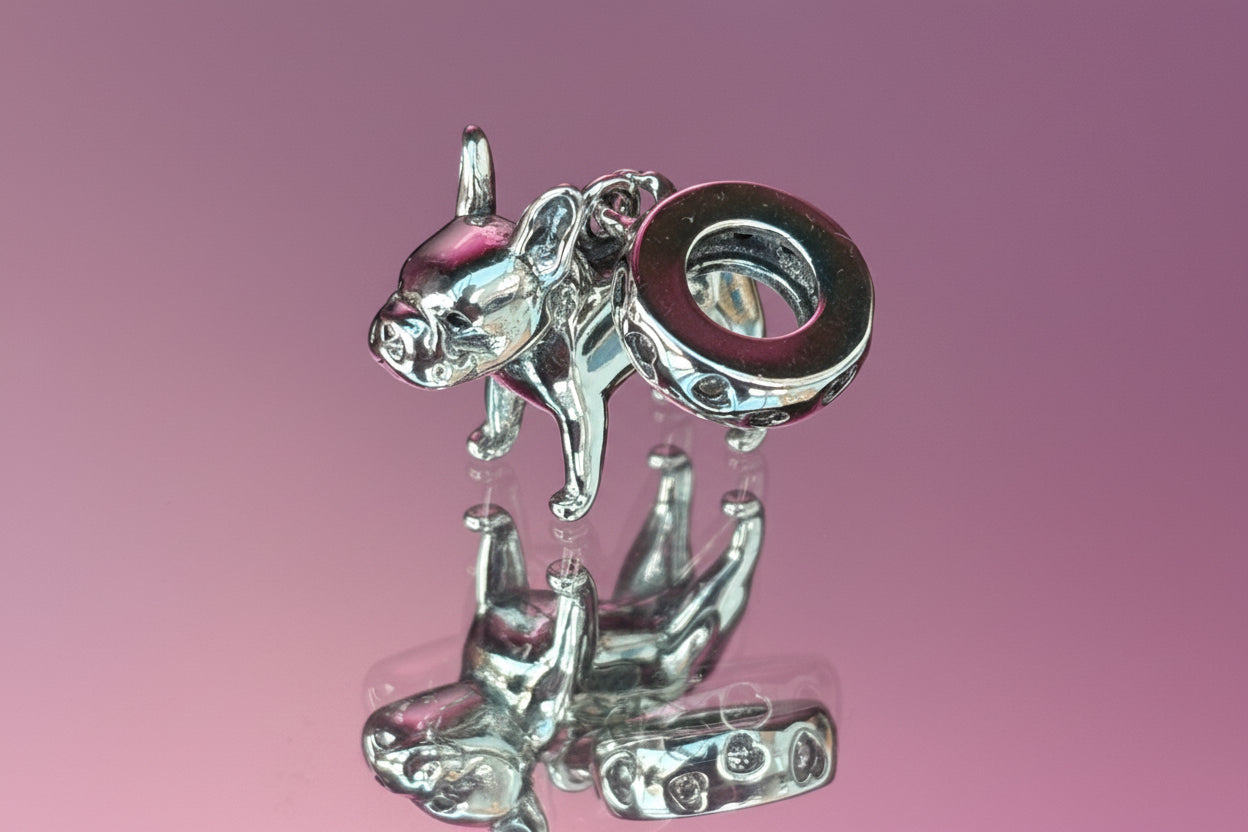 French Bulldog Dangle Charm – 925 Silver Plated Bead