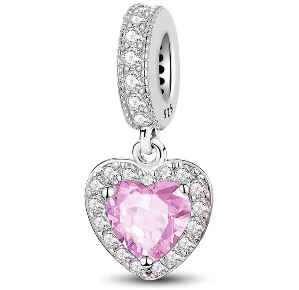 Pink Heart Dangle Charm – 925 Silver Plated Bead