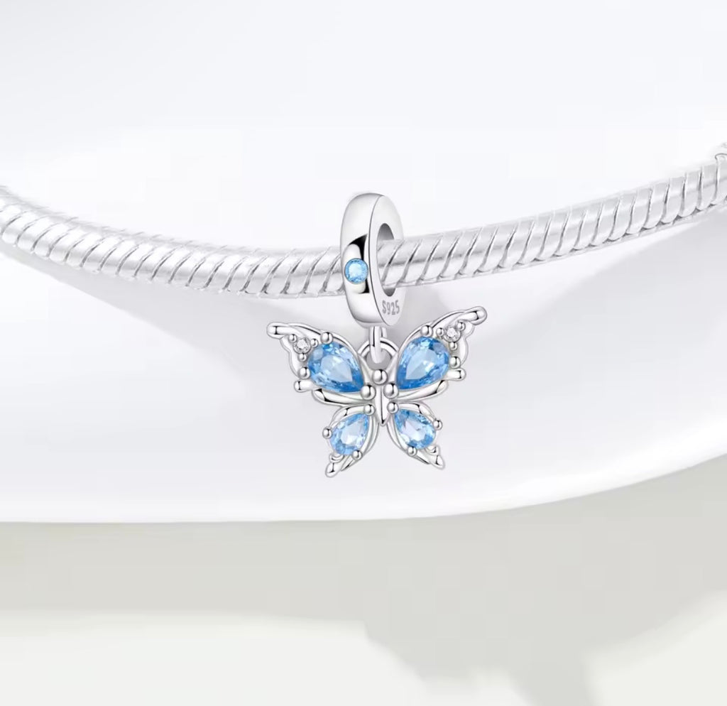 Skylight Butterfly Charm – Blue Crystal & 925 Silver Plated