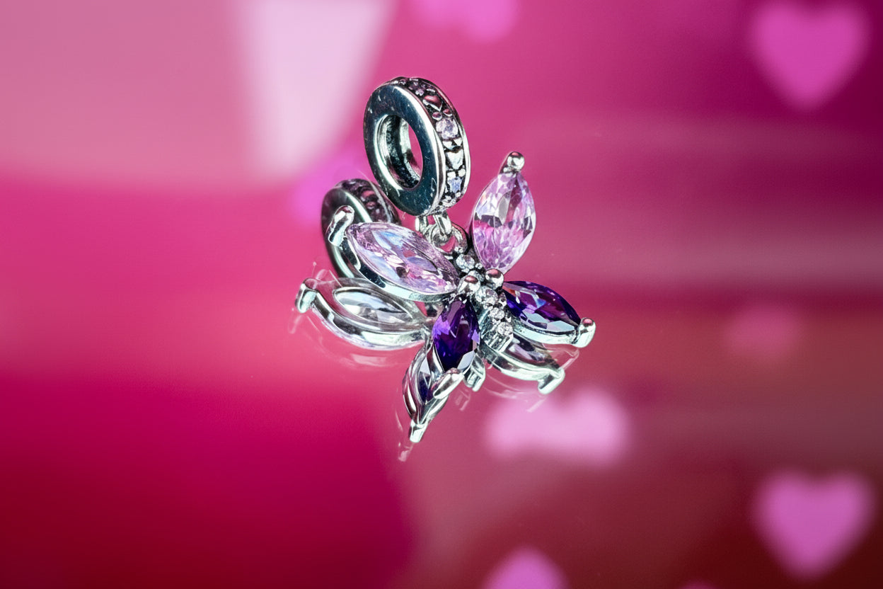 Elegant Butterfly Crystal Dangle Charm – 925 Silver Plated Bead