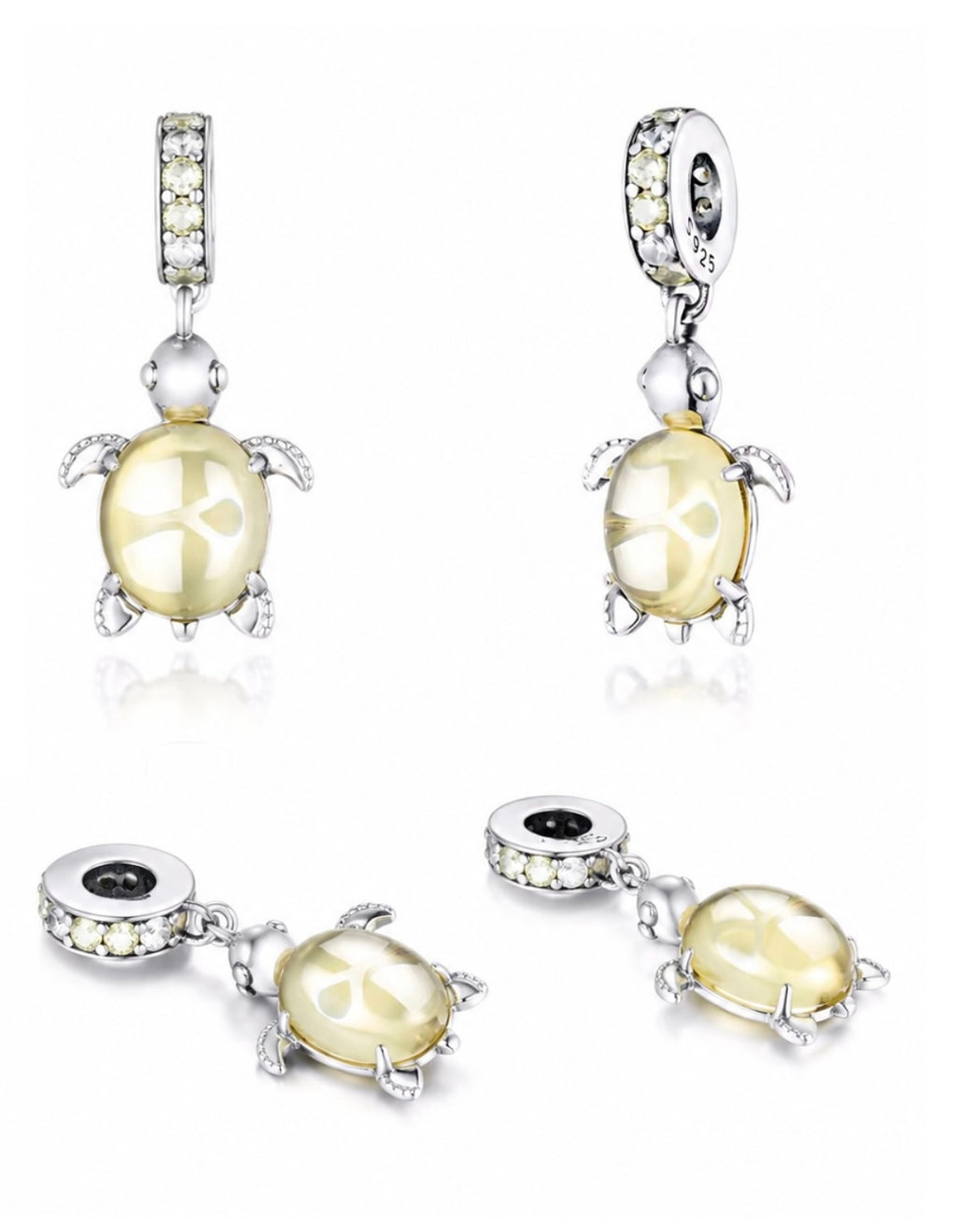 Golden Glow Turtle Charm – Yellow Glass & 925 Silver Plated